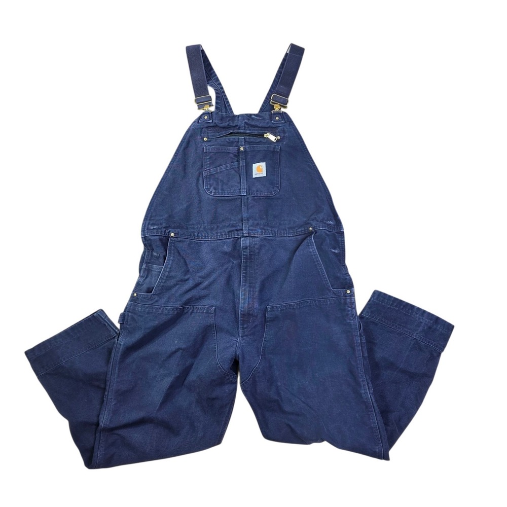 Carhartt Bib Overall Double Knee Duck Navy Blue Zip Mens Size 44 x 30 102776-412